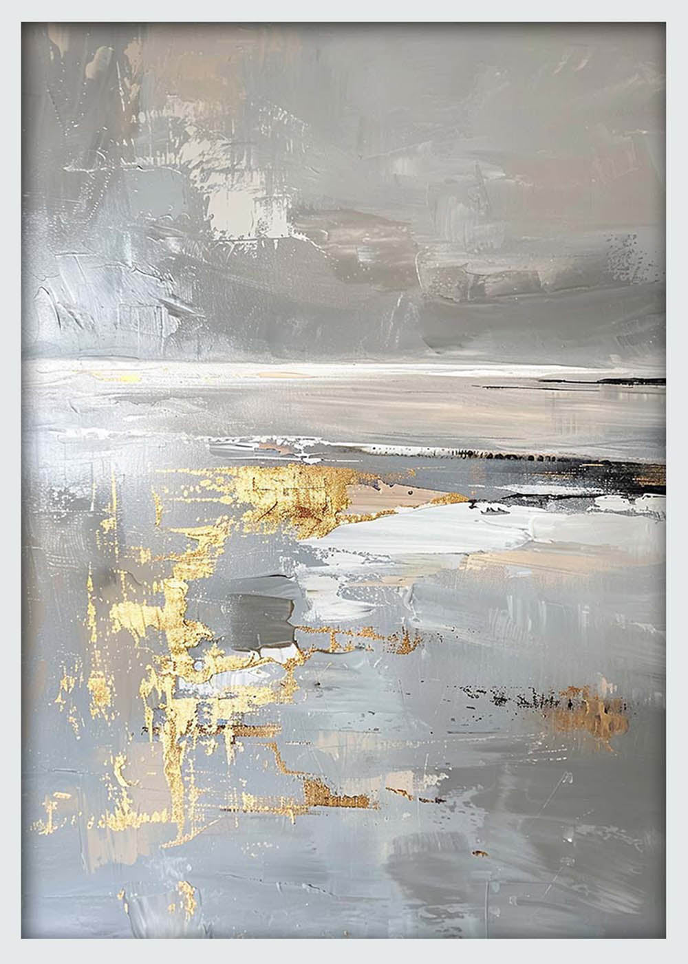 Elegant Grey & Gold Abstract – Minimalist Metallic Canvas & Poster Wall Art – T1210 – AiPrintLab