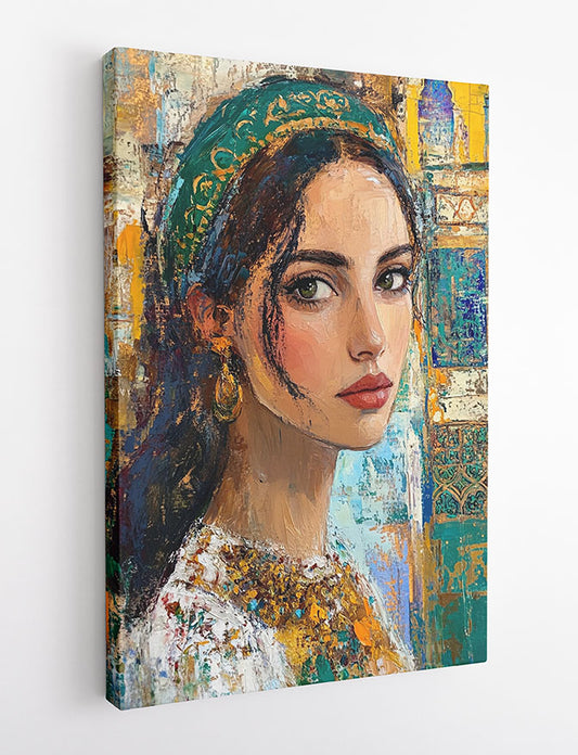 Elegant Middle Eastern Woman Wall Art – Textured Portrait Canvas & Poster – T1448 –