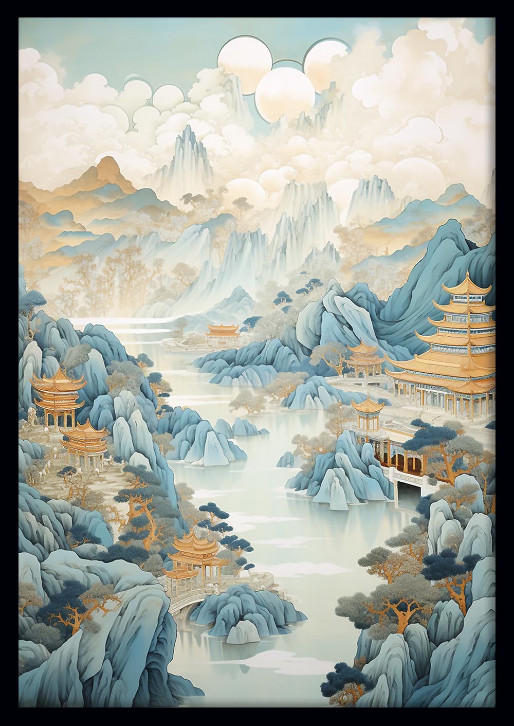 Elegant Oriental Mountain Temple Landscape Canvas Art & Poster – T651 – AiPrintLab