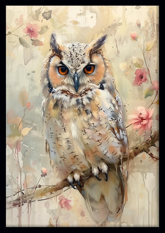 Elegant Owl with Blossoms – Poster & Canvas Wall Art – T774 – AiPrintLab