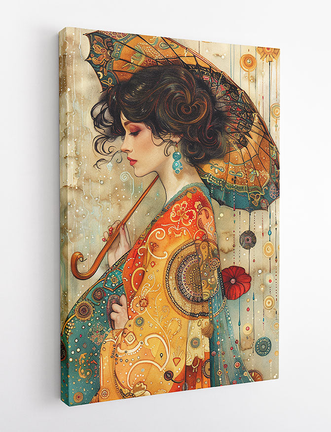 Elegant Woman with Parasol – Vintage Art Nouveau Canvas & Poster Wall Art – T1245 – AiPrintLab