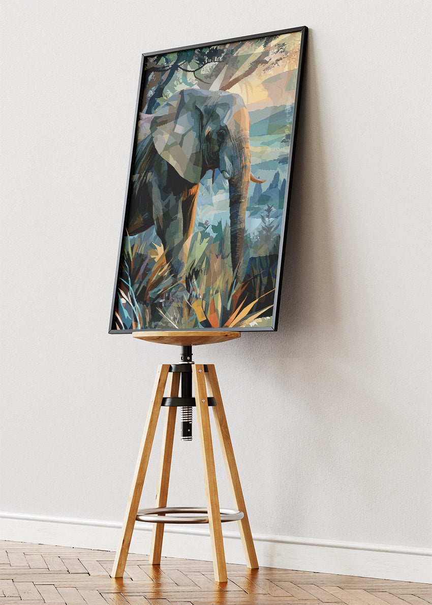 Elephant Jungle Canvas Print & Poster – Modern Wildlife Landscape Wall Art