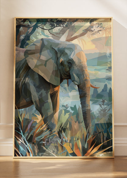 Elephant Jungle Canvas Print & Poster – Modern Wildlife Landscape Wall Art