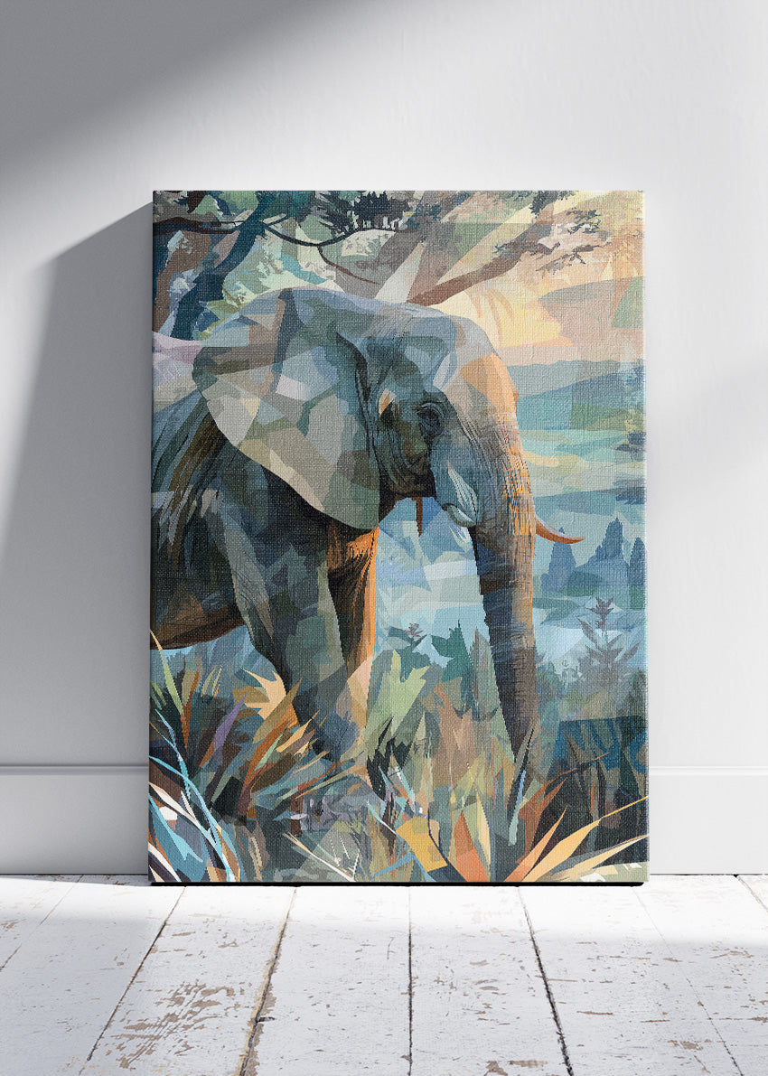Elephant Jungle Canvas Print & Poster – Modern Wildlife Landscape Wall Art