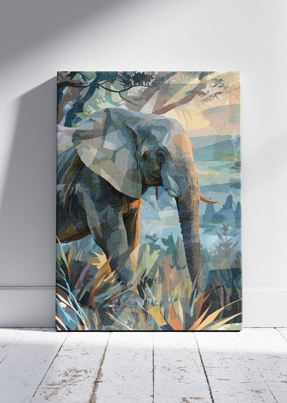 Elephant Jungle Canvas Print & Poster – Modern Wildlife Landscape Wall Art