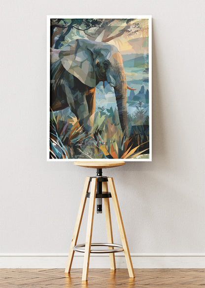 Elephant Jungle Canvas Print & Poster – Modern Wildlife Landscape Wall Art
