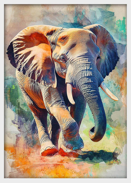 Elephant Canvas Wall Art & Poster Print | Colorful Wildlife Painting with Watercolor Style – T1364 – Aiprintlab
