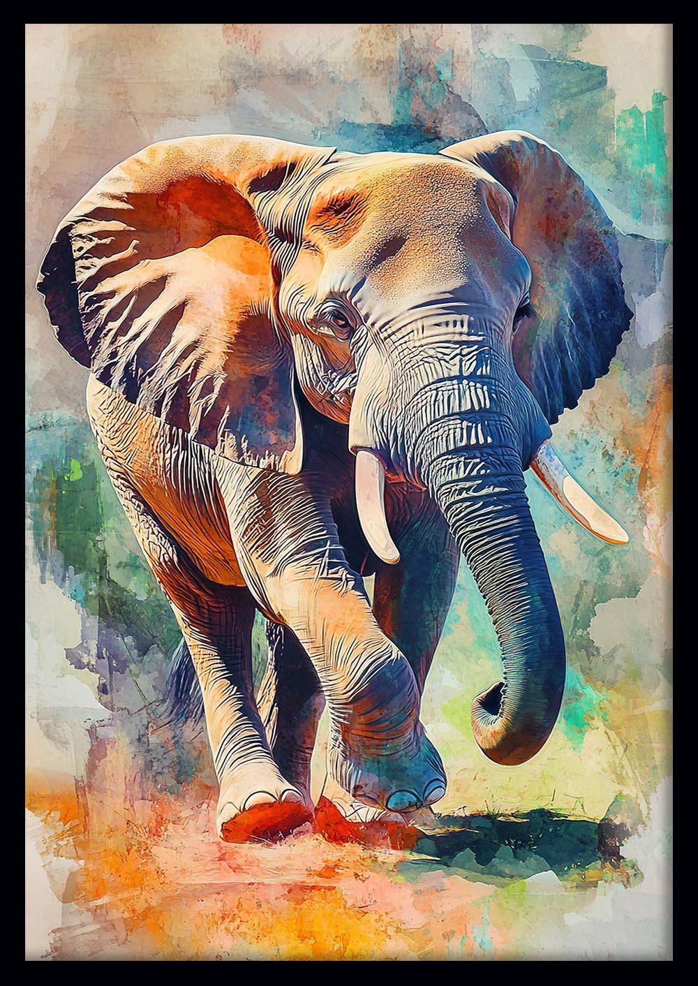 Elephant Canvas Wall Art & Poster Print | Colorful Wildlife Painting with Watercolor Style – T1364 – Aiprintlab 1