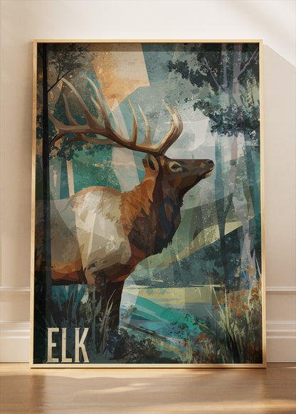 Elk Wall Art Print & Canvas – Modern Woodland Wildlife Artwork