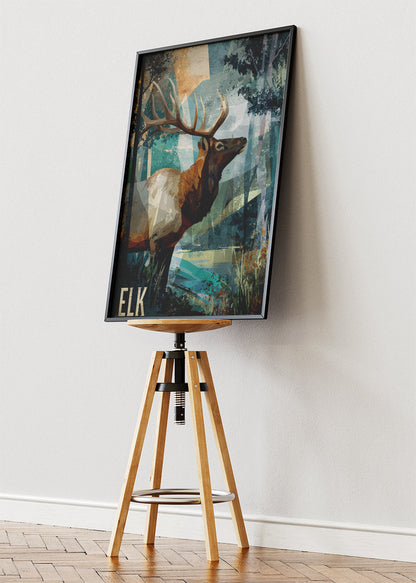 Elk Wall Art Print & Canvas – Modern Woodland Wildlife Artwork