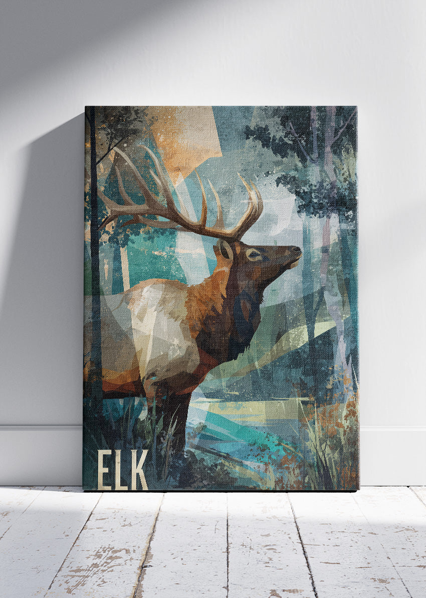 Elk Wall Art Print & Canvas – Modern Woodland Wildlife Artwork