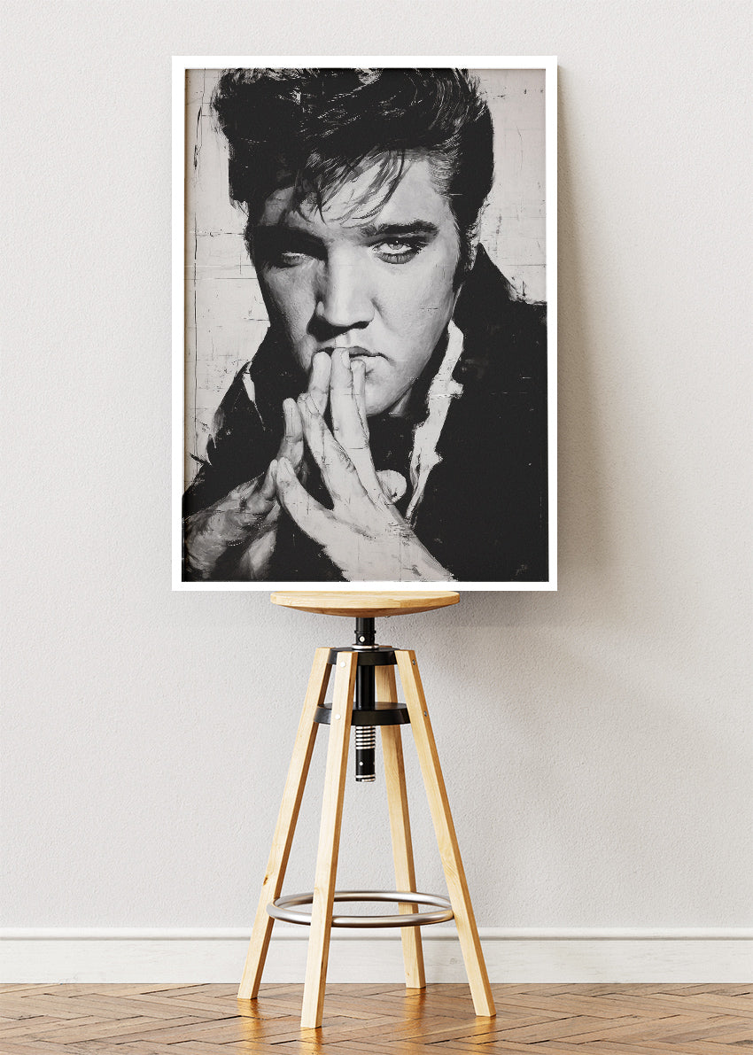 Elvis Presley Black & White Portrait Wall Art Poster & Canvas