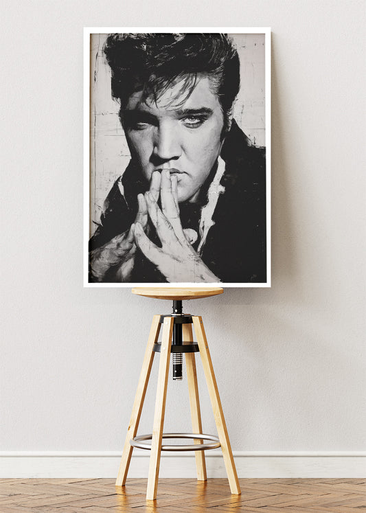 Elvis Presley Black & White Portrait Wall Art Poster & Canvas