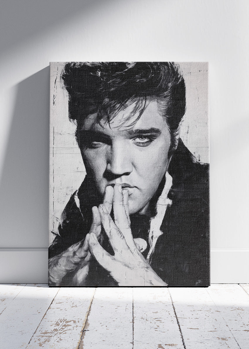Elvis Presley Black & White Portrait Wall Art Poster & Canvas