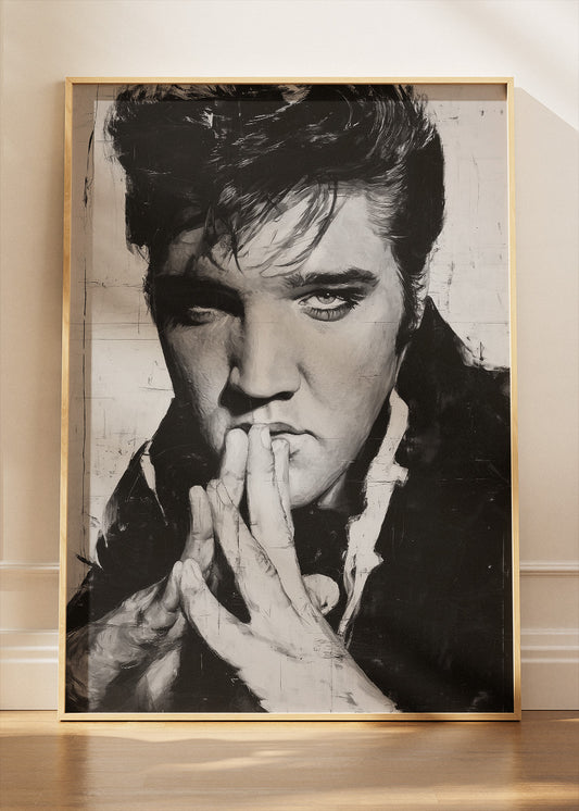 Elvis Presley Black & White Portrait Wall Art Poster & Canvas