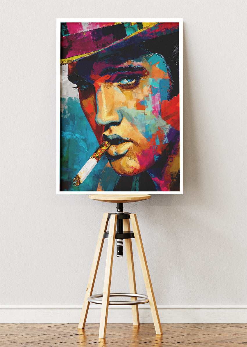 Elvis Presley Colorful Rock Icon Portrait Wall Art Poster & Canvas Print