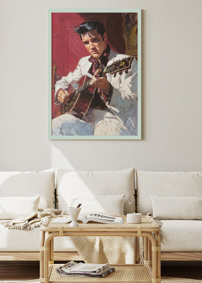 Elvis Presley Guitar Portrait Wall Art Poster & Canvas Print