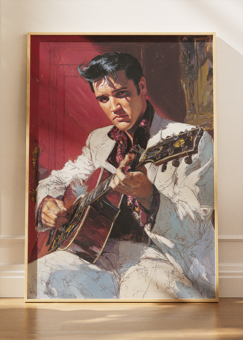 Elvis Presley Guitar Portrait Wall Art Poster & Canvas Print