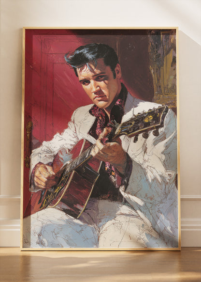 Elvis Presley Guitar Portrait Wall Art Poster & Canvas Print
