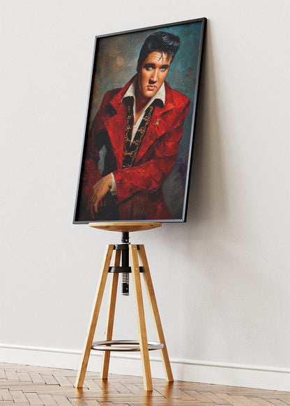 Elvis Presley Red Suit Vintage Portrait Wall Art Poster & Canvas Print