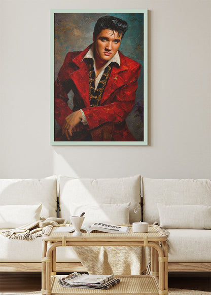 Elvis Presley Red Suit Vintage Portrait Wall Art Poster & Canvas Print