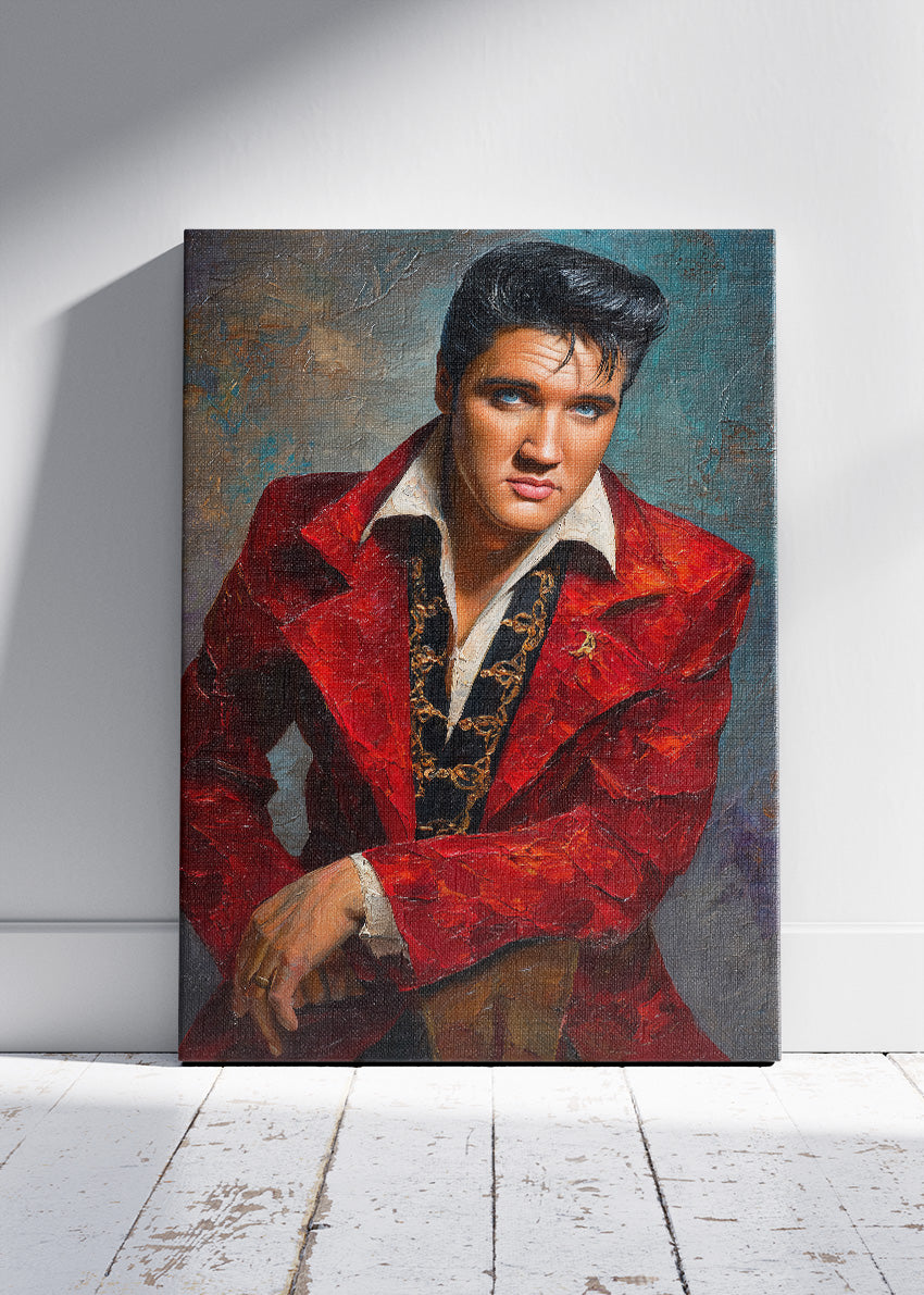 Elvis Presley Red Suit Vintage Portrait Wall Art Poster & Canvas Print