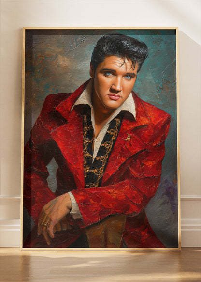 Elvis Presley Red Suit Vintage Portrait Wall Art Poster & Canvas Print