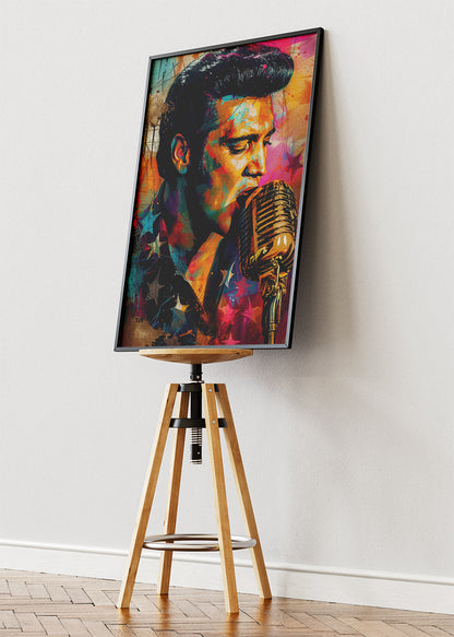 Elvis Presley Vintage Microphone Portrait Wall Art Poster & Canvas Print – Rock and Roll Icon Artwork