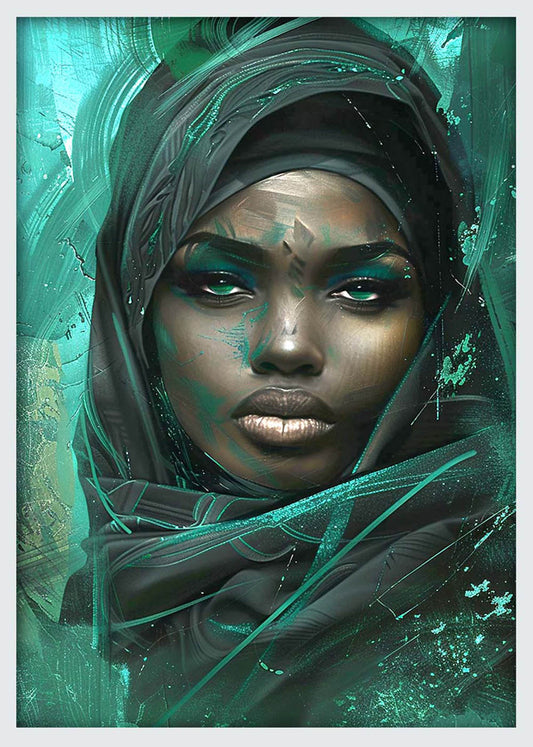 Emerald Strength – Bold Black Woman Portrait Canvas & Poster Art – T1000 – AiPrintLab