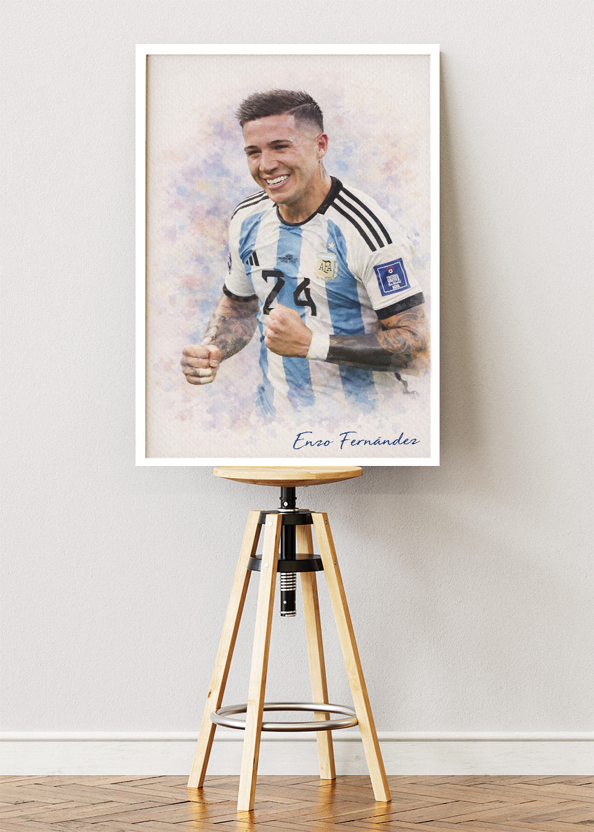 Enzo Fernández Argentina Watercolor Poster Canvas & Print – AI PRINT LAB