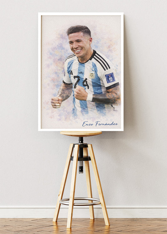 Enzo Fernández Argentina Watercolor Poster Canvas & Print – AI PRINT LAB