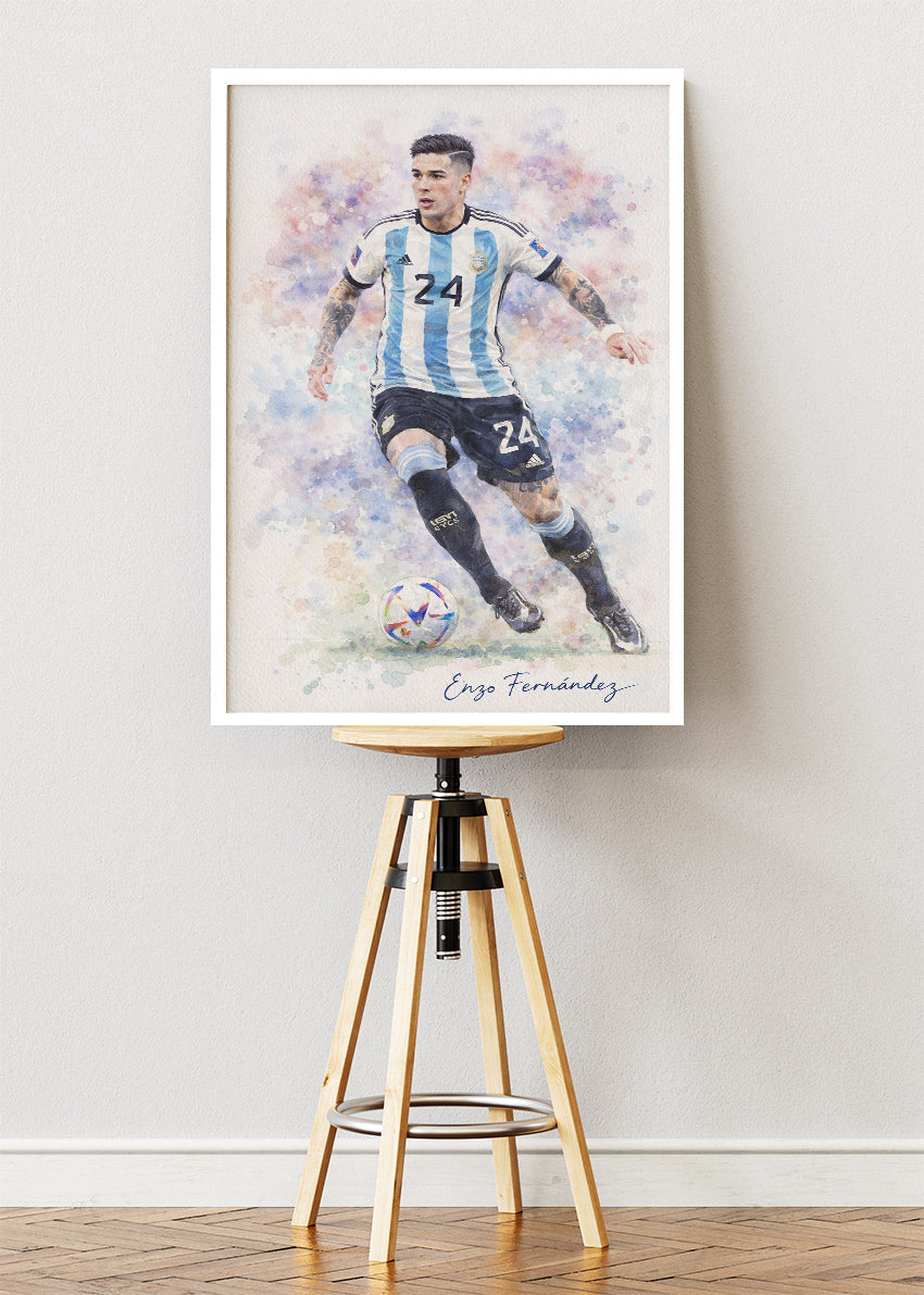 Enzo Fernández Argentina Watercolor Poster Canvas & Print – AI PRINT LAB
