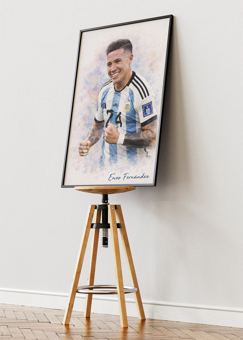 Enzo Fernández Argentina Watercolor Poster Canvas & Print – AI PRINT LAB