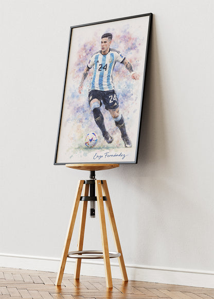 Enzo Fernández Argentina Watercolor Poster Canvas & Print – AI PRINT LAB