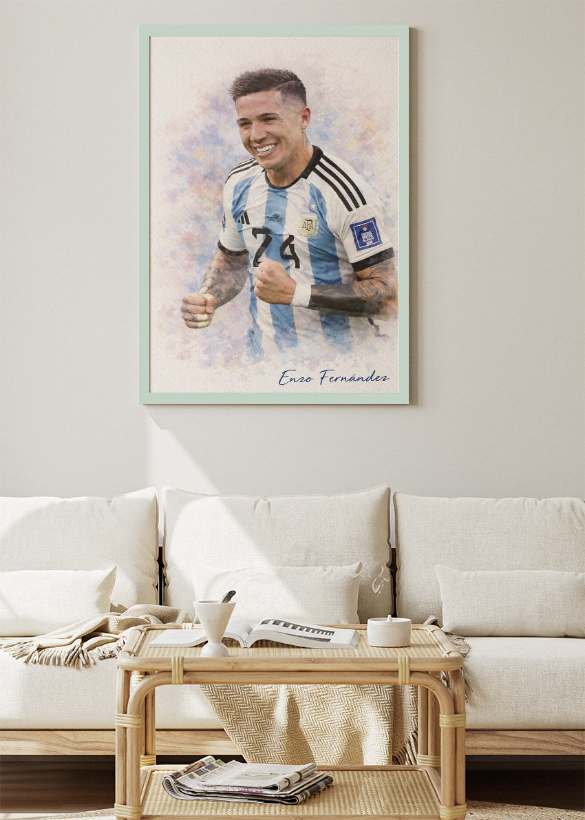 Enzo Fernández Argentina Watercolor Poster Canvas & Print – AI PRINT LAB