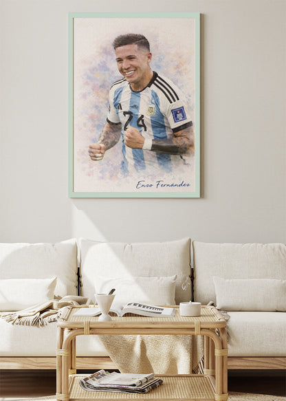 Enzo Fernández Argentina Watercolor Poster Canvas & Print – AI PRINT LAB