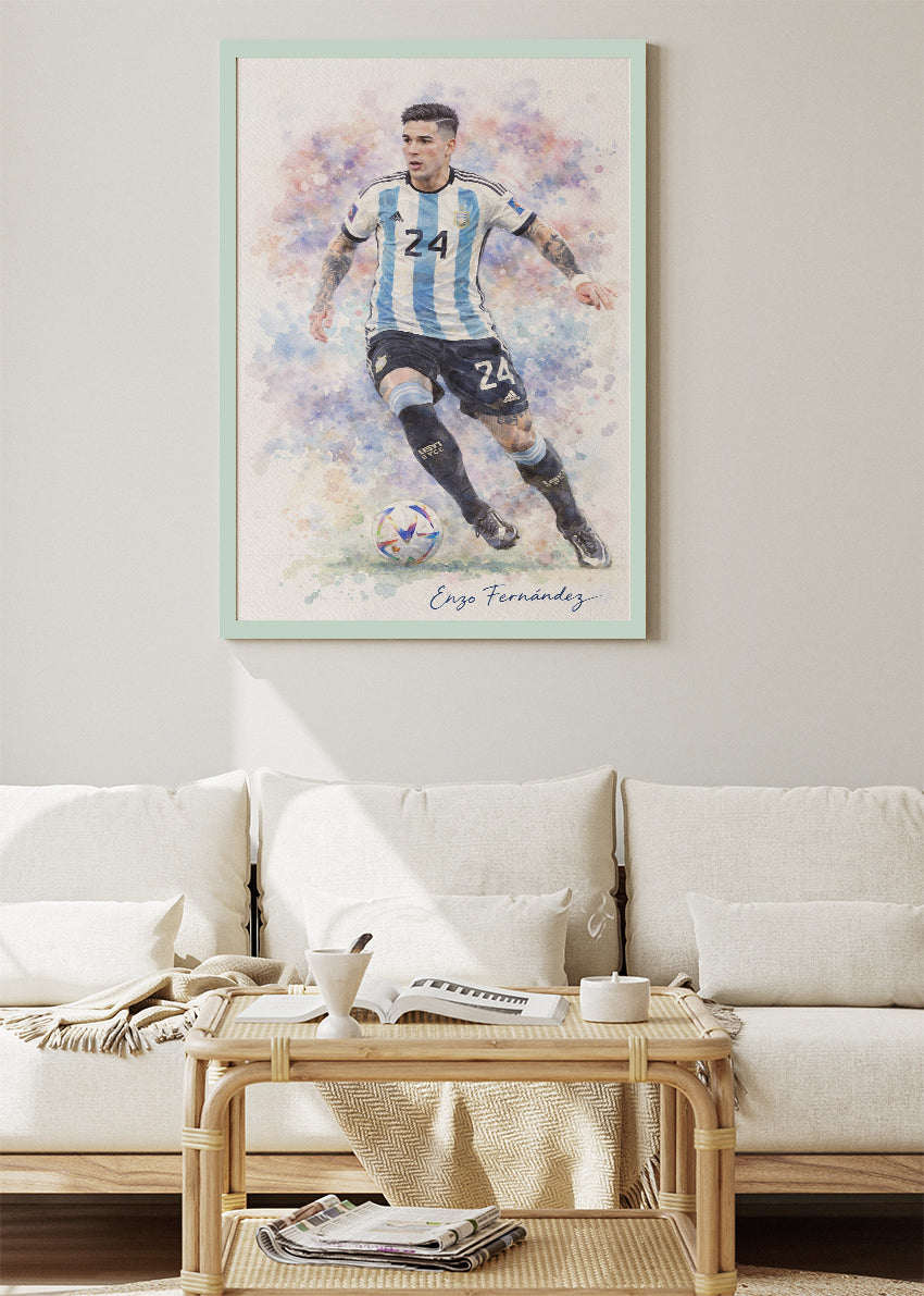 Enzo Fernández Argentina Watercolor Poster Canvas & Print – AI PRINT LAB