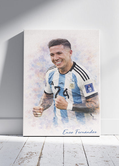 Enzo Fernández Argentina Watercolor Poster Canvas & Print – AI PRINT LAB