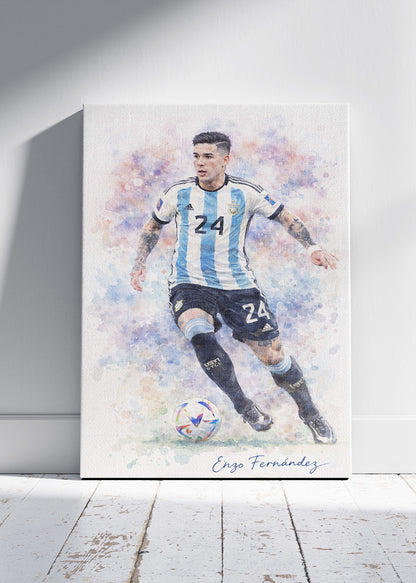 Enzo Fernández Argentina Watercolor Poster Canvas & Print – AI PRINT LAB