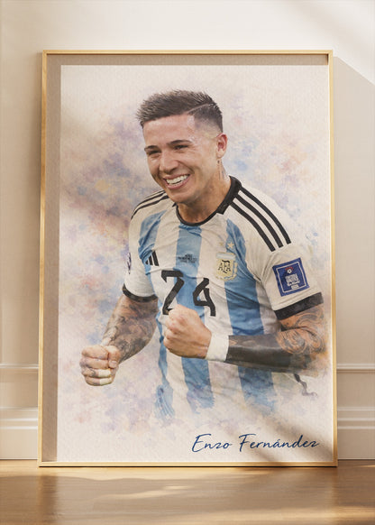 Enzo Fernández Argentina Watercolor Poster Canvas & Print – AI PRINT LAB