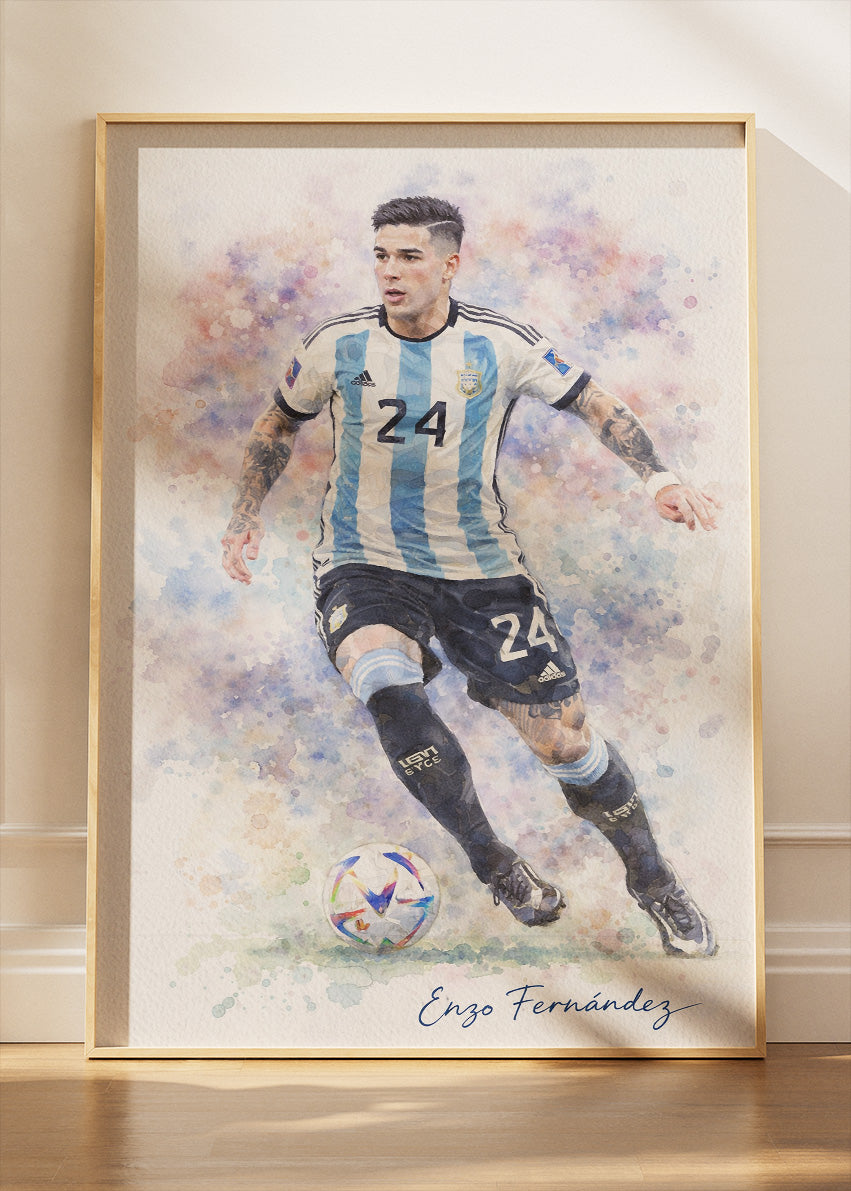 Enzo Fernández Argentina Watercolor Poster Canvas & Print – AI PRINT LAB