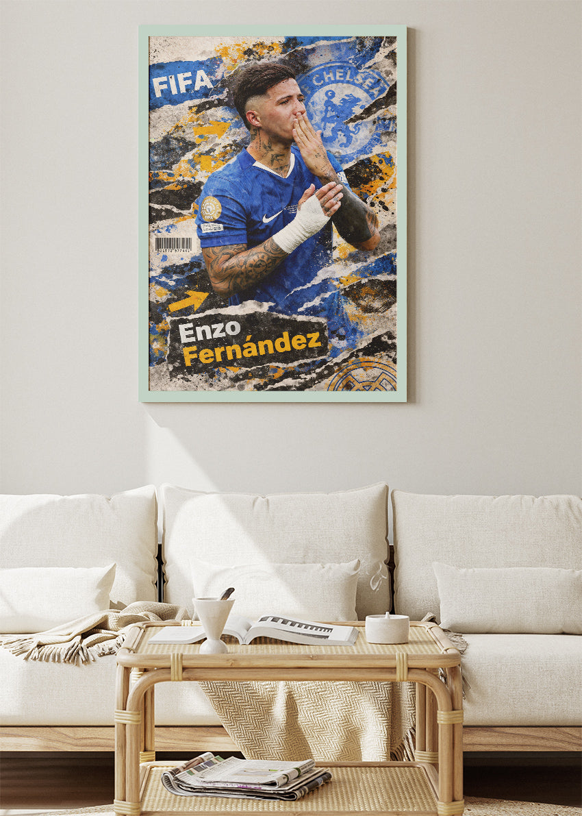 Enzo Fernández Chelsea Street Art Poster Canvas & Print – AI PRINT LAB