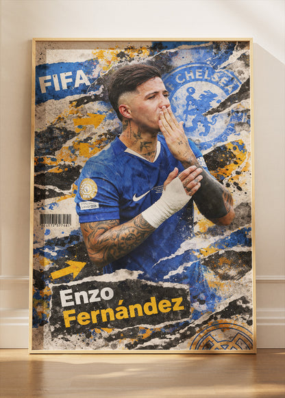 Enzo Fernández Chelsea Street Art Poster Canvas & Print – AI PRINT LAB
