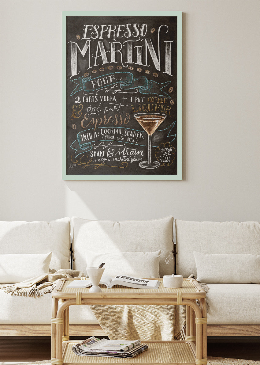 Espresso Martini Recipe Chalkboard Poster & Canvas Print – Vintage Cocktail Bar Wall Art