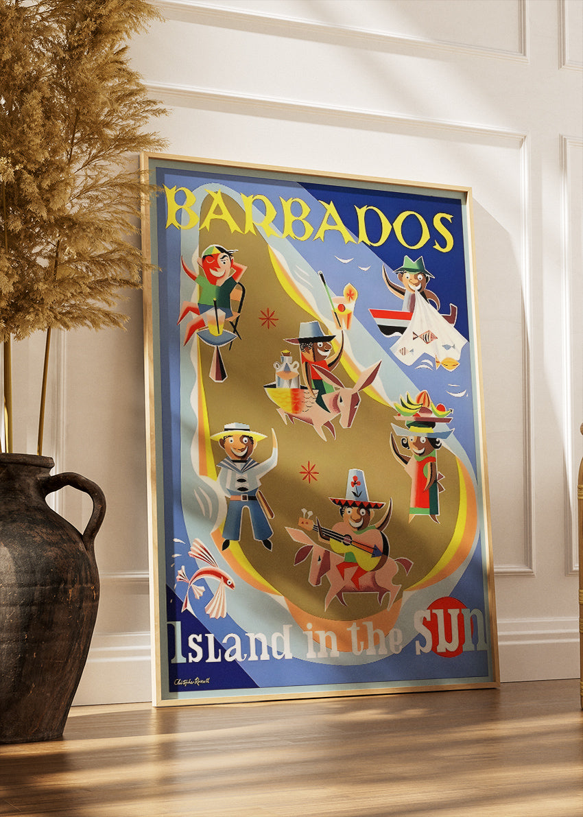 Barbados Vintage Travel Poster & Canvas Print – Island in the Sun Caribbean Wall Art
