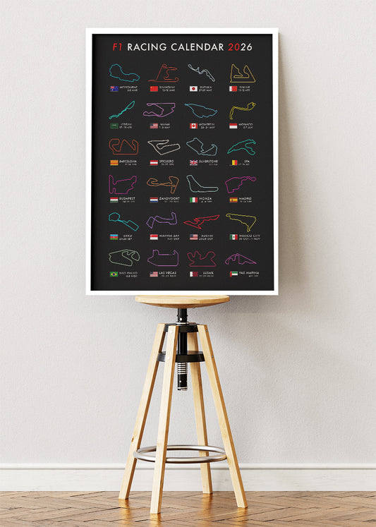 F1 Racing Calendar 2026 Circuit Track Poster Canvas & Print – AI PRINT LAB