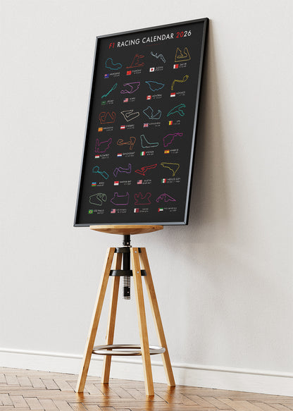 F1 Racing Calendar 2026 Circuit Track Poster Canvas & Print – AI PRINT LAB