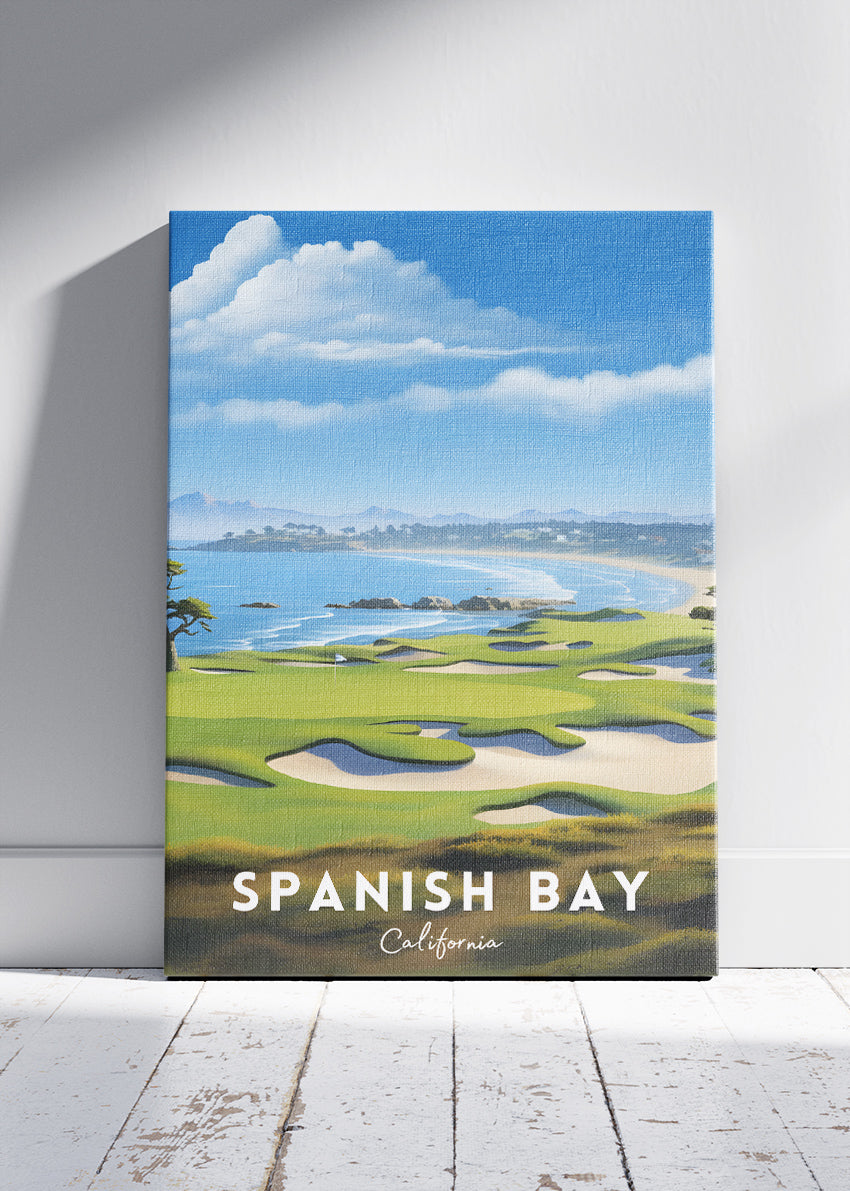 Spanish Bay California Poster & Canvas Print – Illustrated Coastal Golf Course Art `