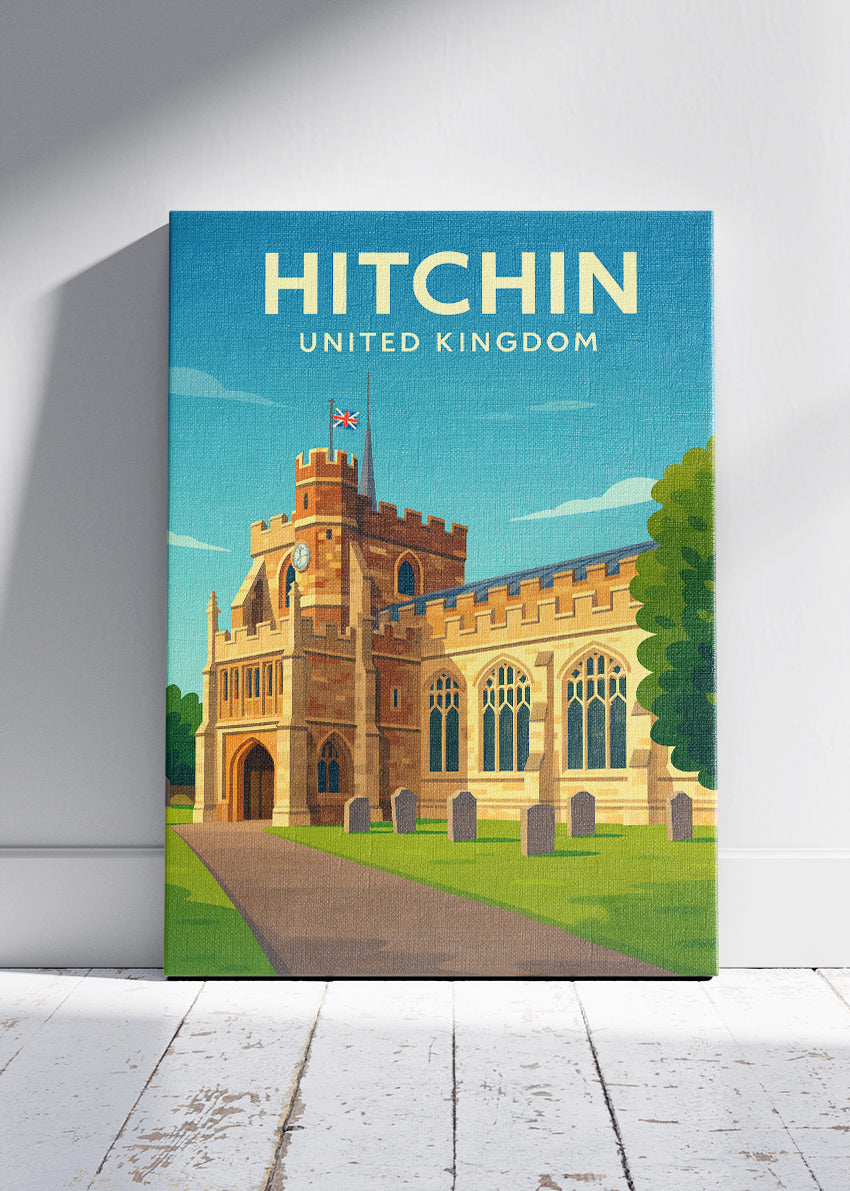 Hitchin Church Poster & Canvas Print – Illustrated Hertfordshire Landmark Art – A1002