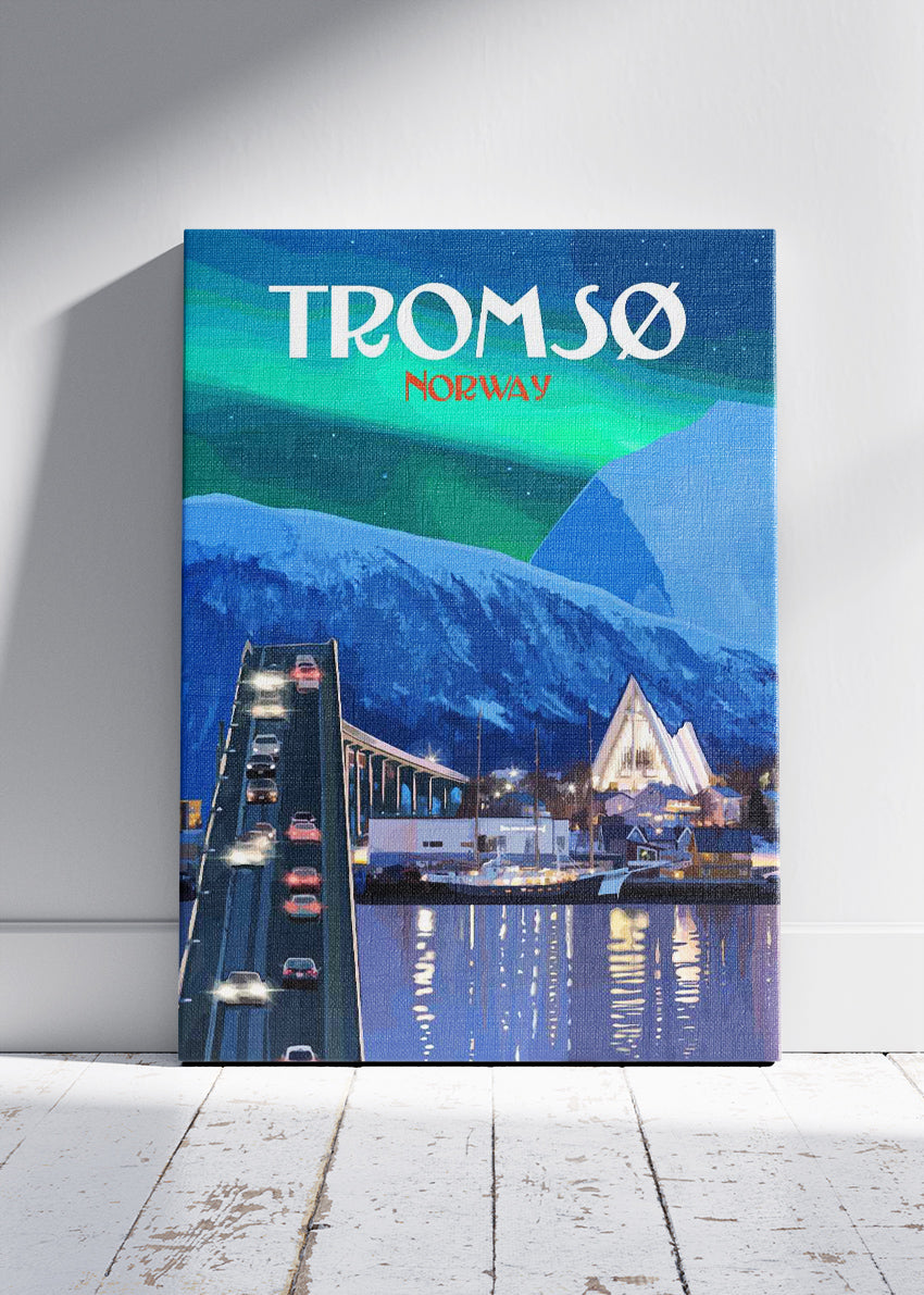 Tromsø Norway Poster & Canvas Print – Modern Illustrated Northern Lights Art